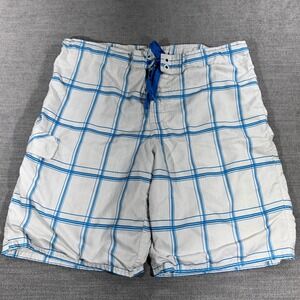 Ocean Pacific Board Shorts Mens Large 36 White Blue Good Plaid Cargo Swim Trunks
